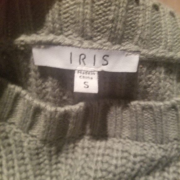 Iris Knit Gray-Green Sweater. Size S. Extra Long Sleeves w/ Sheer Accented Arms - Picture 2 of 2